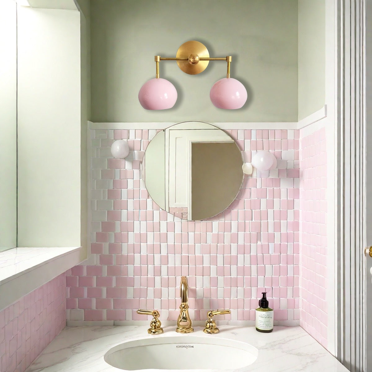 Doll Pink Wall Sconce - Double Head Globe-shaped Bath Wall Light