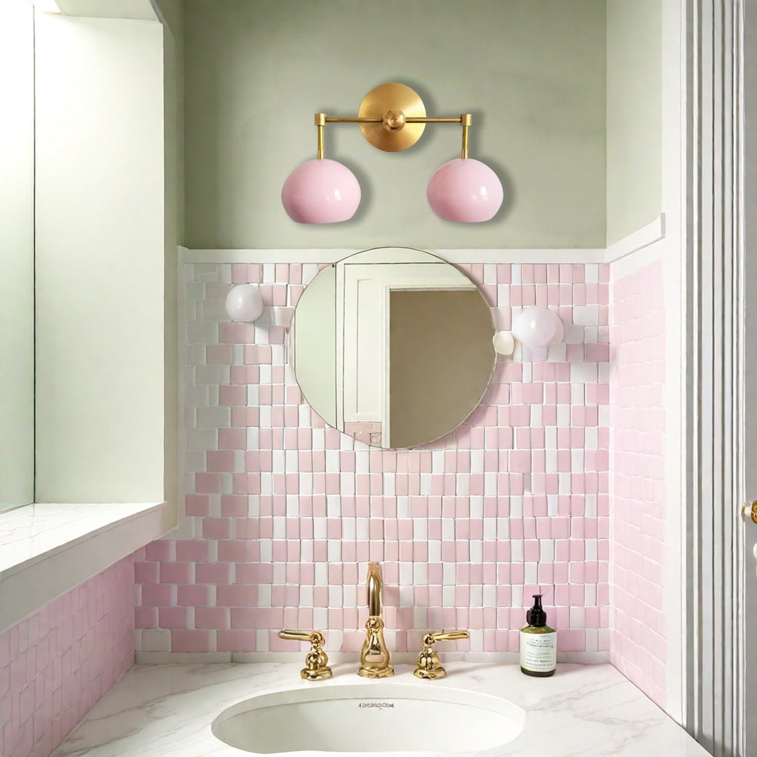 Doll Pink Loa Wall Sconce - Double Head Globe-shaped Bath Wall Light
