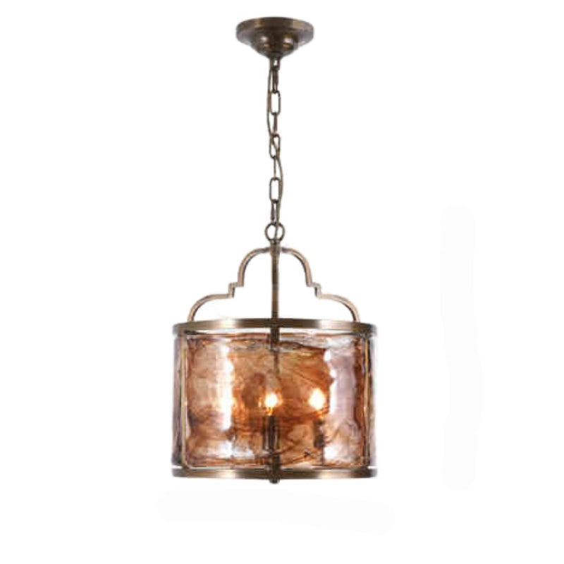 American Classical Birdcage Glass Chandelier With Retro Cylindrical Copper Frame For Living Room 