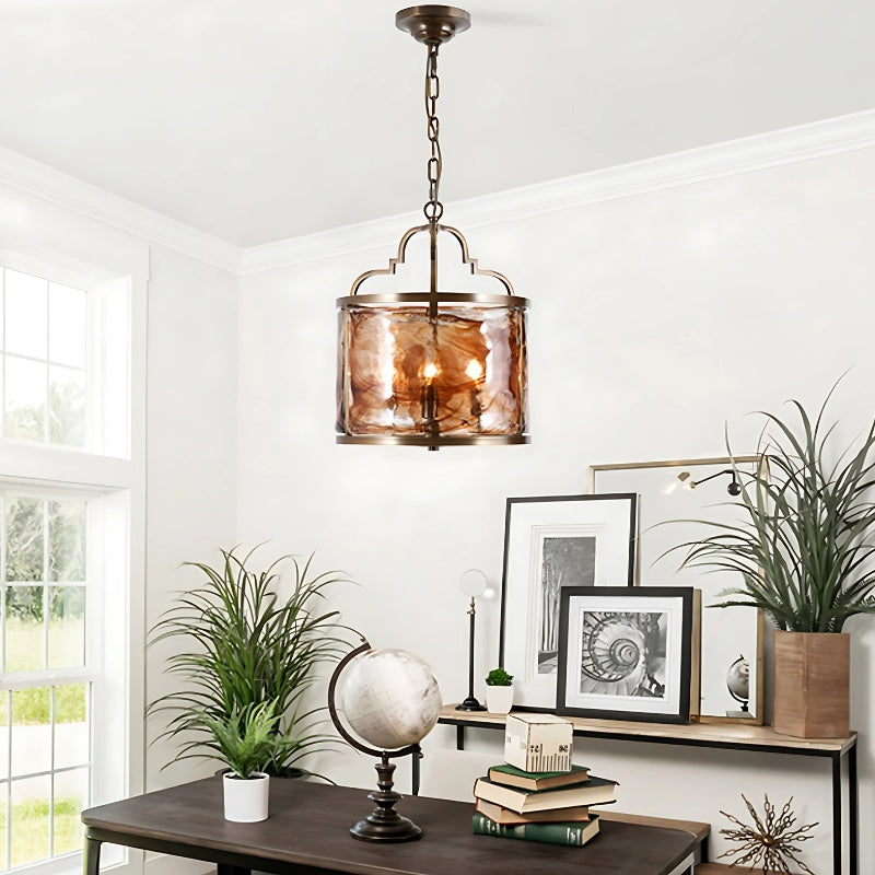 American Classical Birdcage Glass Chandelier With Retro Cylindrical Copper Frame For Living Room  3