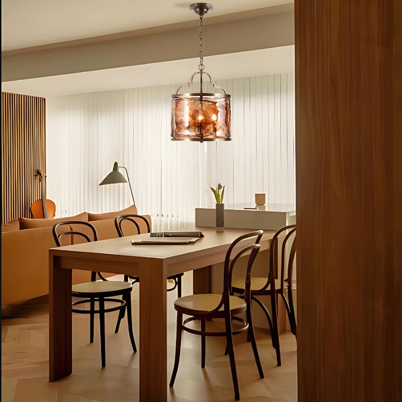 American Classical Birdcage Glass Chandelier With Retro Cylindrical Copper Frame For Living Room 2