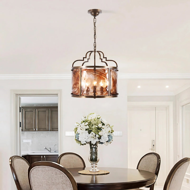 American Classical Birdcage Glass Chandelier With Retro Cylindrical Copper Frame For Living Room 4