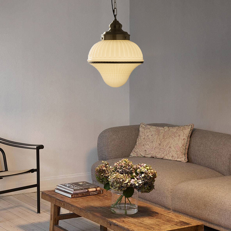 Artisanal White Ice Cream Brass Pendant Lamp With Elegant Blown Glass For Drawing Room 2