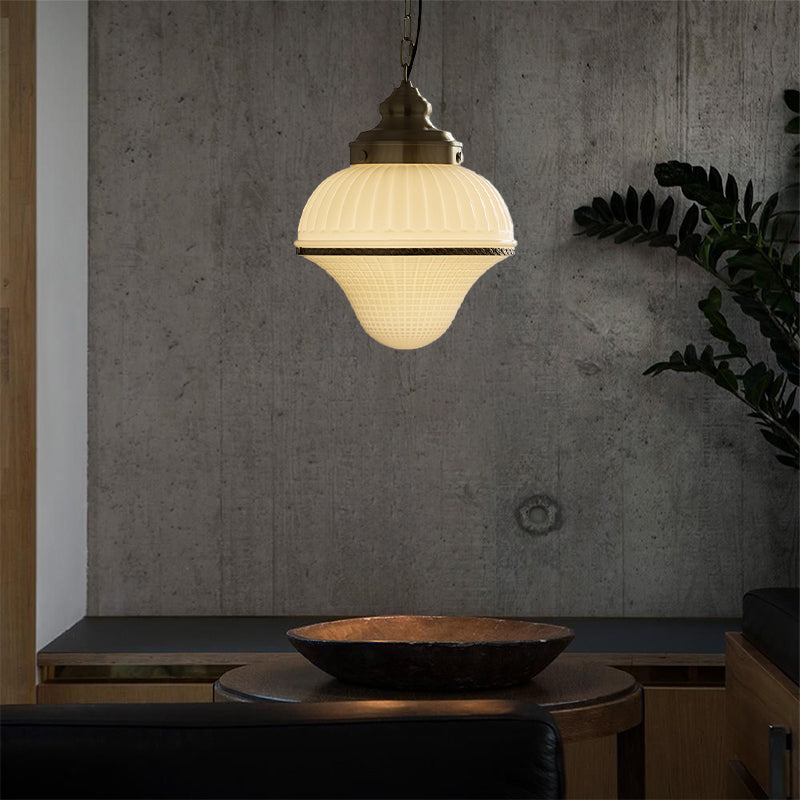 Artisanal White Ice Cream Brass Pendant Lamp With Elegant Blown Glass For Drawing Room 5