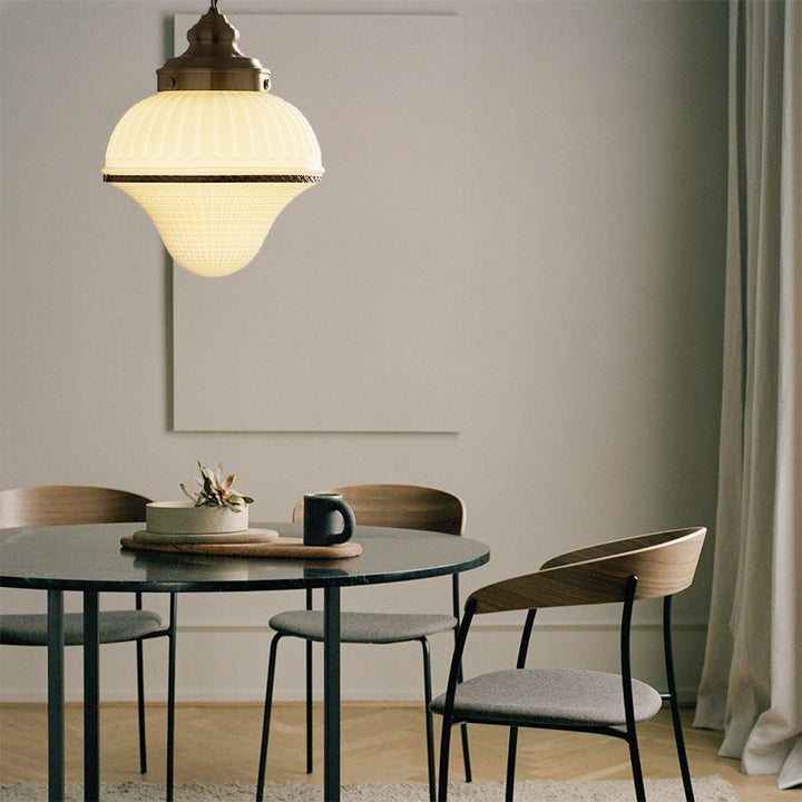 Artisanal White Ice Cream Brass Pendant Lamp With Elegant Blown Glass For Drawing Room 1