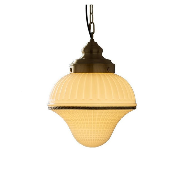 Artisanal White Ice Cream Brass Pendant Lamp With Elegant Blown Glass For Drawing Room