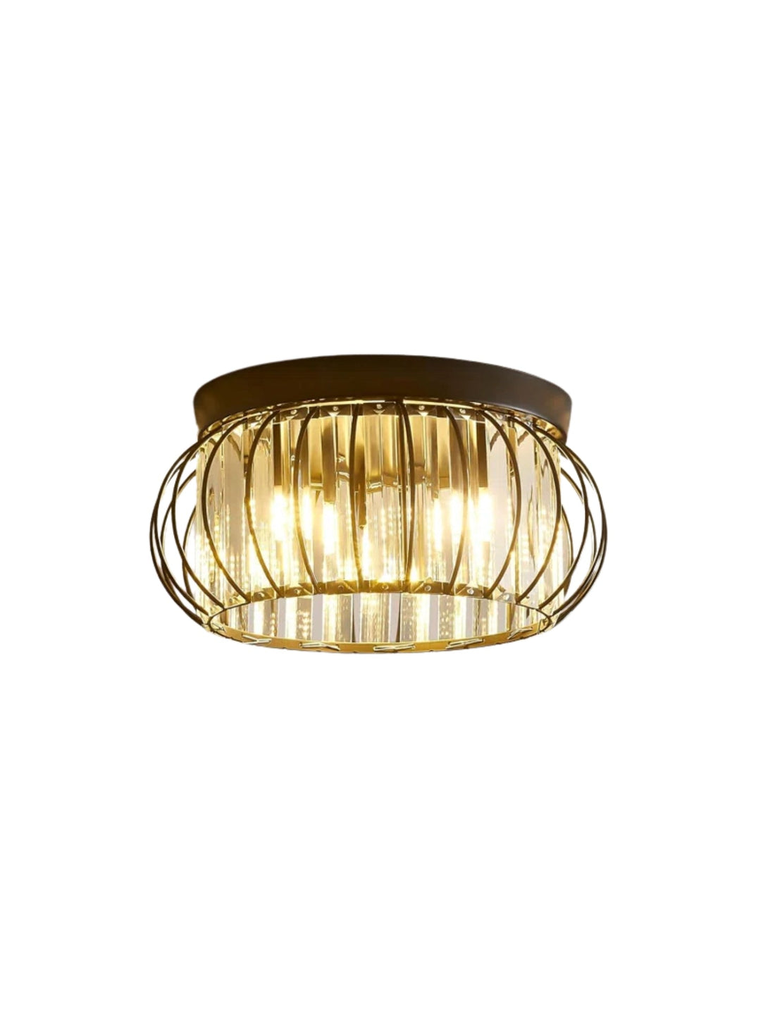 Silver Semi Flush Crystal Ceiling Light - Modern Drum Prismatic Light