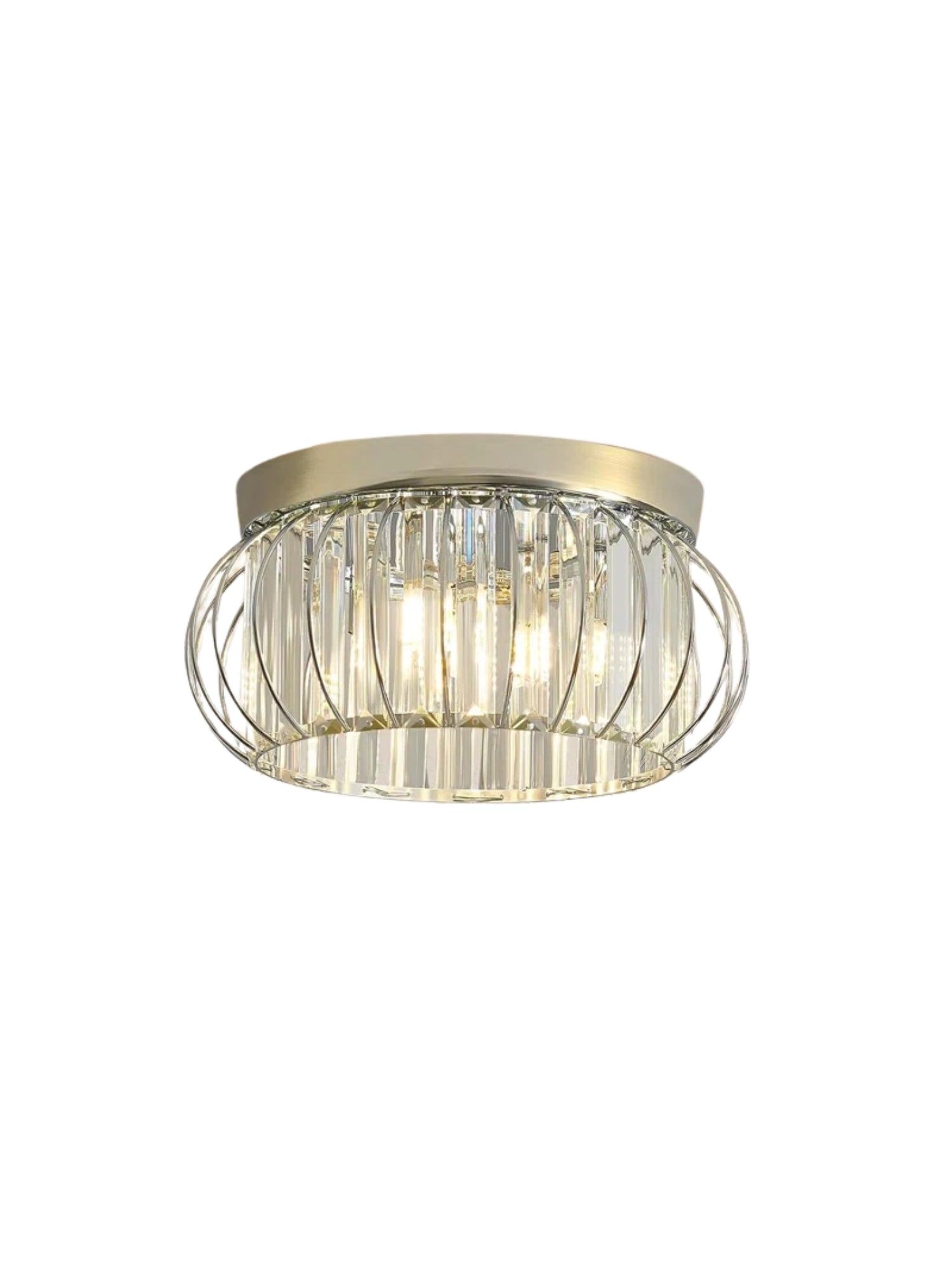 Silver Semi Flush Crystal Ceiling Light - Modern Drum Prismatic Light