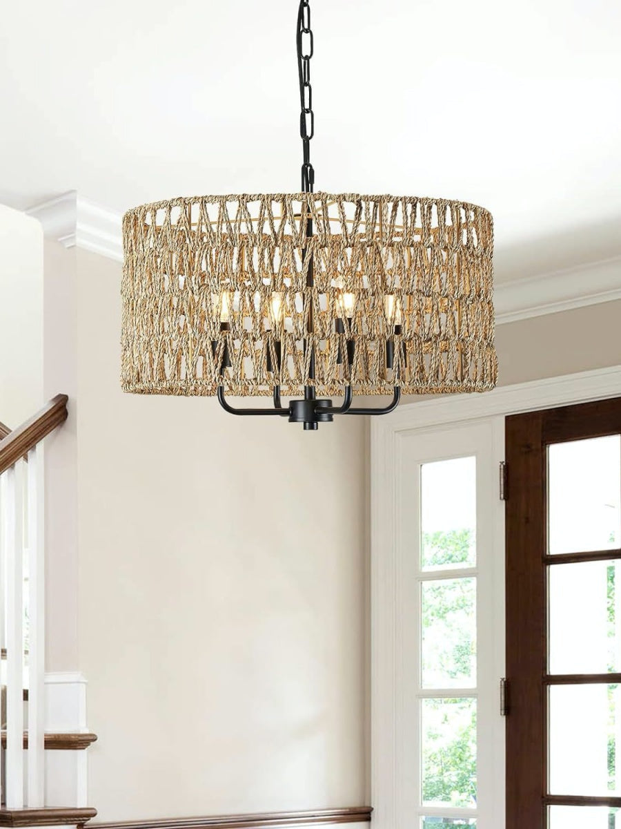Bohemian Rattan Farmhouse Chandelier For Bedroom