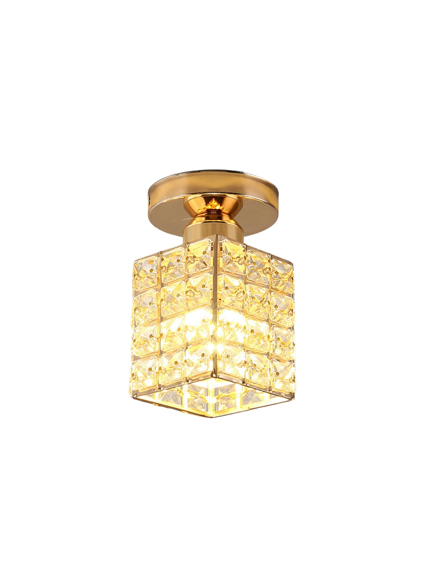 Silver Semi Flush Crystal Ceiling Light - Modern Drum Prismatic Light