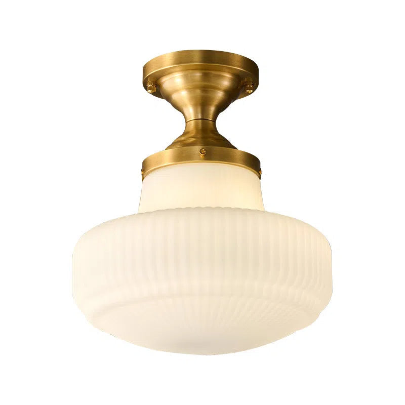 Classic Vintage Copper Ceiling Light With Cream Opal Textured Glass Heartwarming For Bedroom