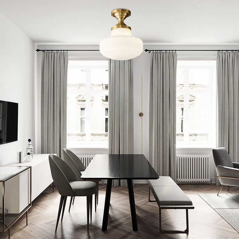 Classic Vintage Copper Ceiling Light With Cream Opal Textured Glass Heartwarming For Bedroom 2