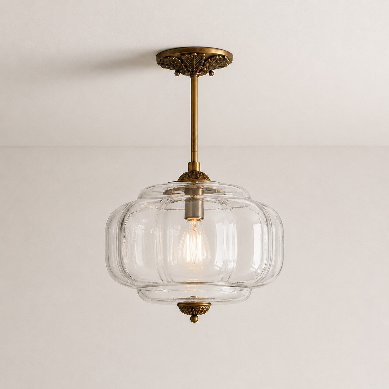 Antique Brass Green Glass Eloise Pendant Light