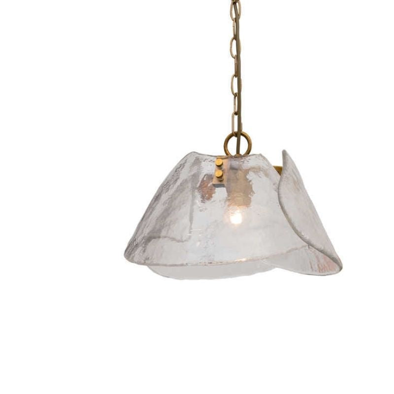 Contemporary Textured Shell Glass Pendant Lamp With Lobed Blossom Transparent Petal Shape