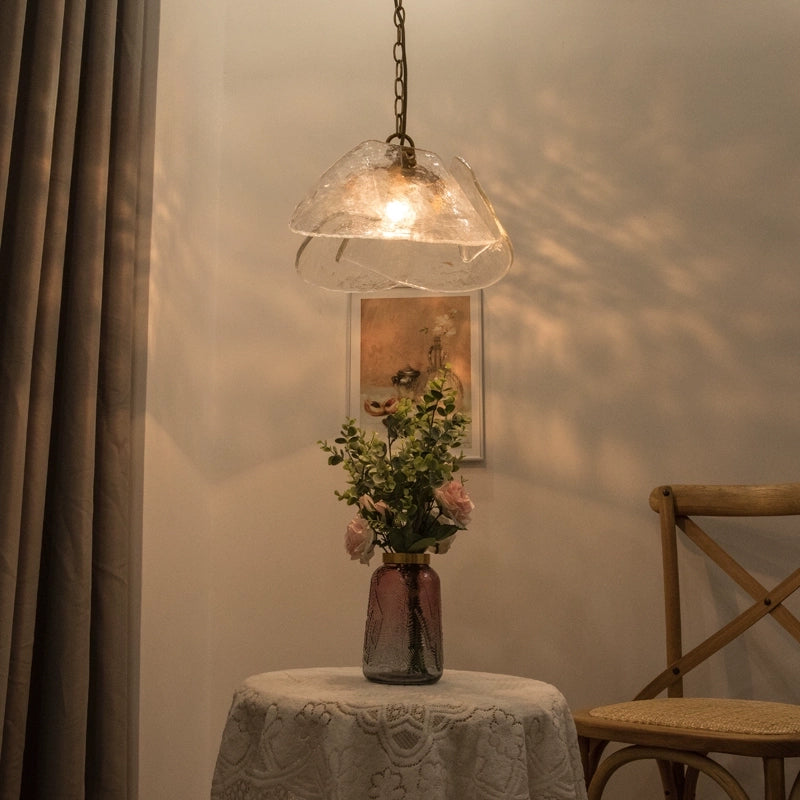 Contemporary Textured Shell Glass Pendant Lamp With Lobed Blossom Transparent Petal Shape 6