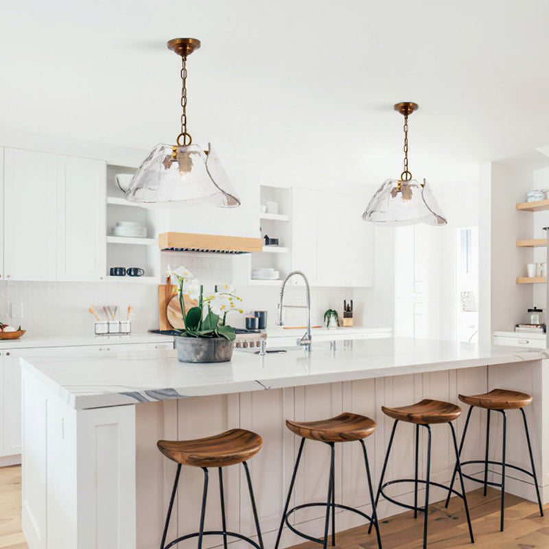 Contemporary Textured Shell Glass Pendant Lamp With Lobed Blossom Transparent Petal Shape 4