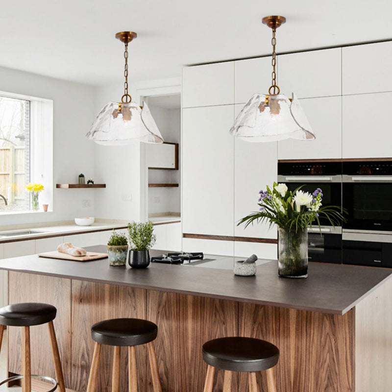 Contemporary Textured Shell Glass Pendant Lamp With Lobed Blossom Transparent Petal Shape 3