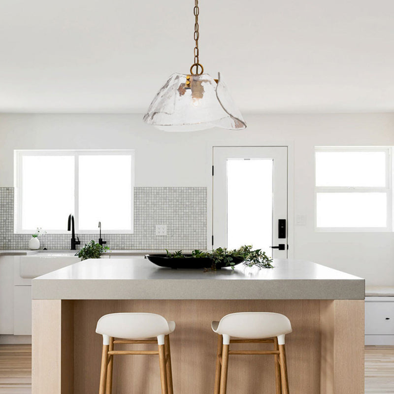 Contemporary Textured Shell Glass Pendant Lamp With Lobed Blossom Transparent Petal Shape 2