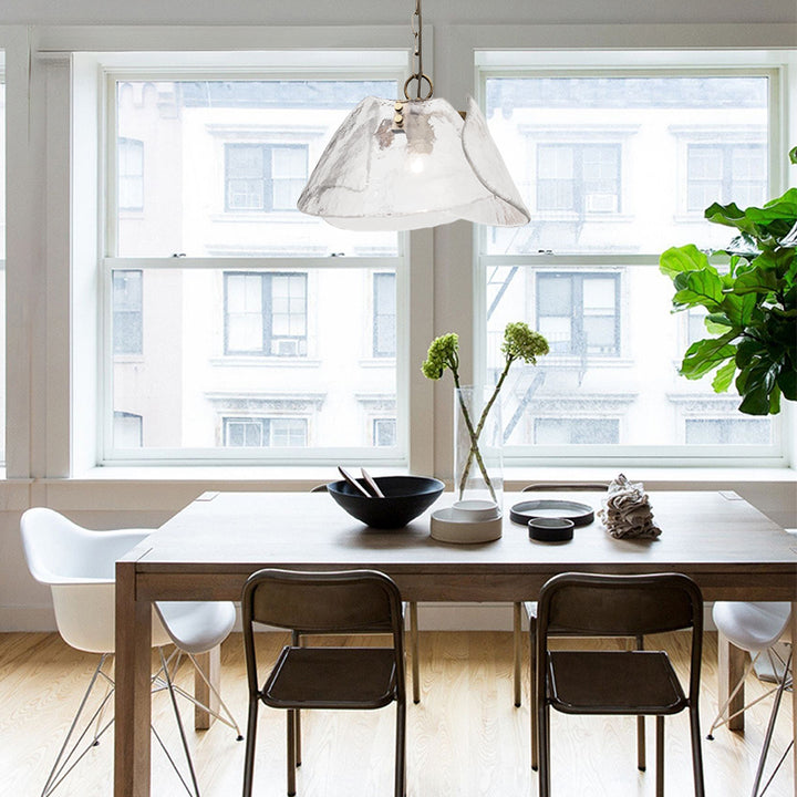 Contemporary Textured Shell Glass Pendant Lamp With Lobed Blossom Transparent Petal Shape 1