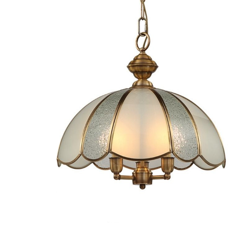 Country Frosted Glass Flower Pendant Lamp With Lobed Sophisticated Faceted For Dining Room
