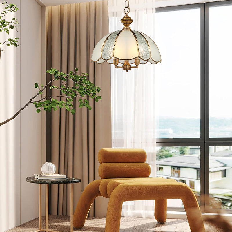 Country Frosted Glass Flower Pendant Lamp With Lobed Sophisticated Faceted For Dining Room