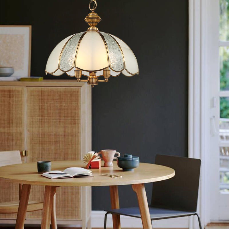 Country Frosted Glass Flower Pendant Lamp With Lobed Sophisticated Faceted For Dining Room 2