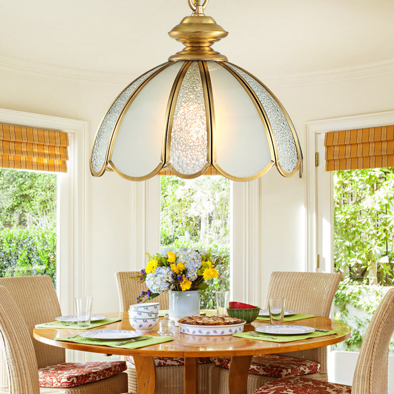 Country Frosted Glass Flower Pendant Lamp With Lobed Sophisticated Faceted For Dining Room 3
