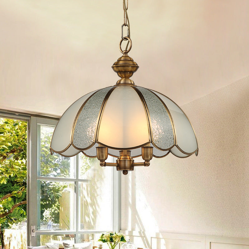 Country Frosted Glass Flower Pendant Lamp With Lobed Sophisticated Faceted For Dining Room