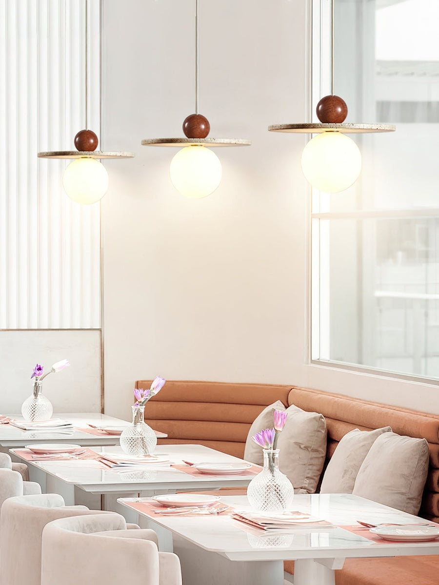 Cream Style Flying Disc Travertine Pendant Lamp