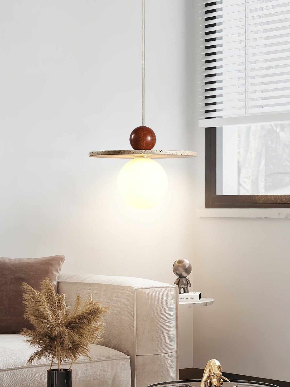 Cream Style Flying Disc Travertine Pendant Lamp