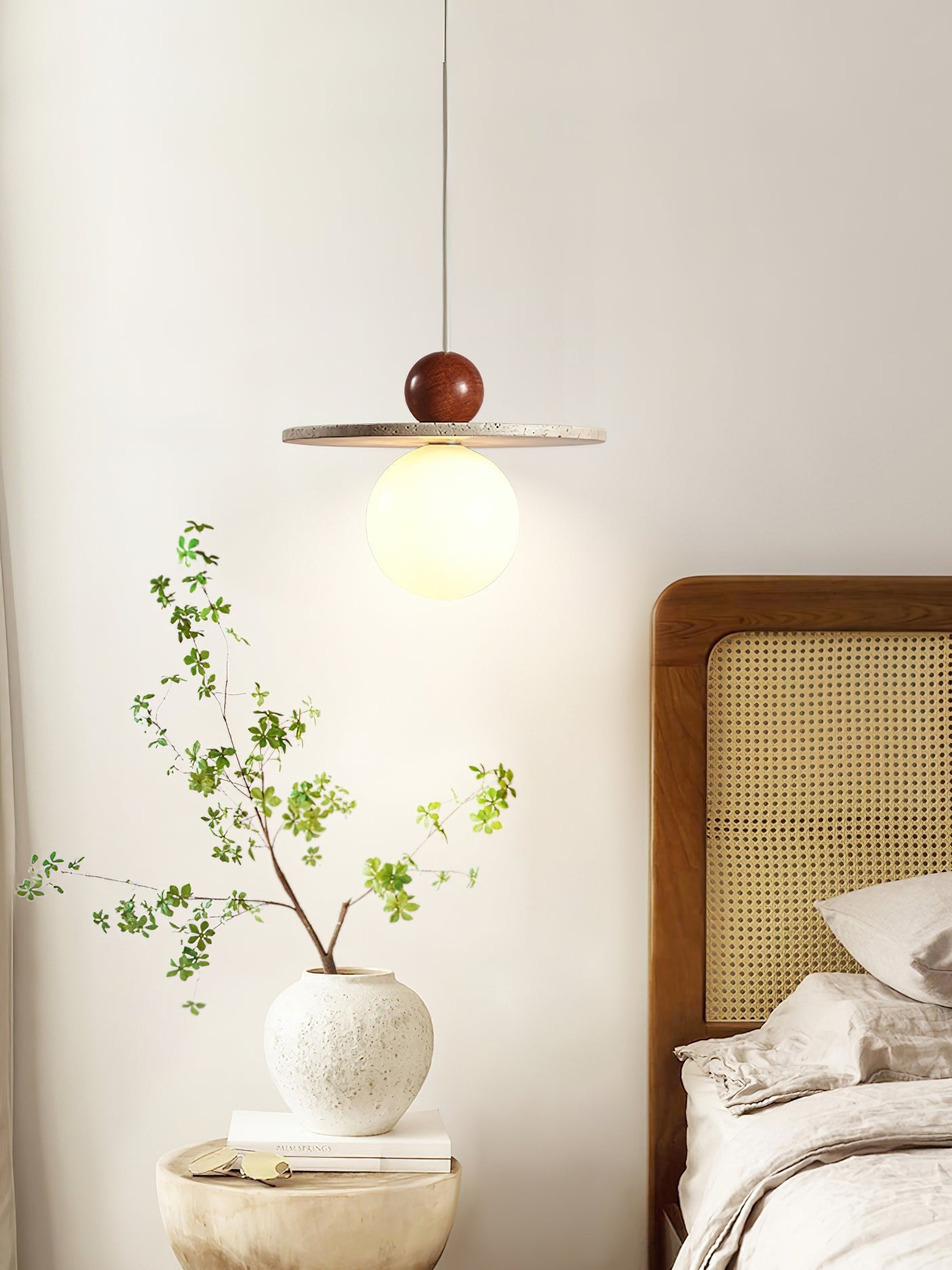 Cream Style Flying Disc Travertine Pendant Lamp