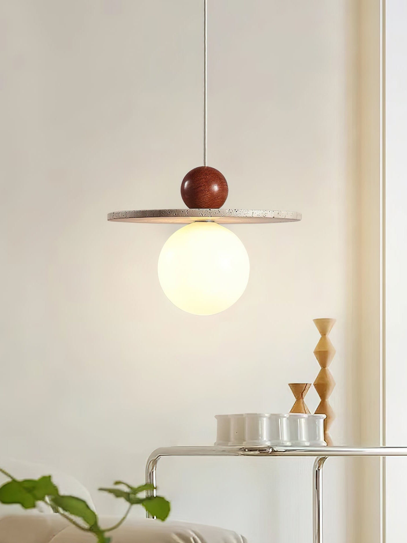 Cream Style Flying Disc Travertine Pendant Lamp