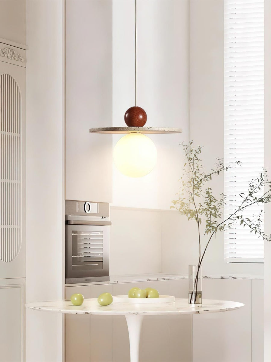 Cream Style Flying Disc Travertine Pendant Lamp