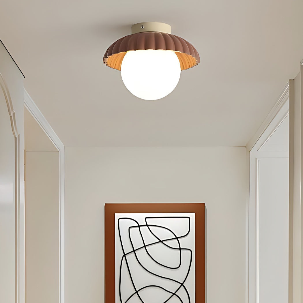 Modern Cream Alien Ceiling Light -  Flower Bud Stained Glass Flush Light