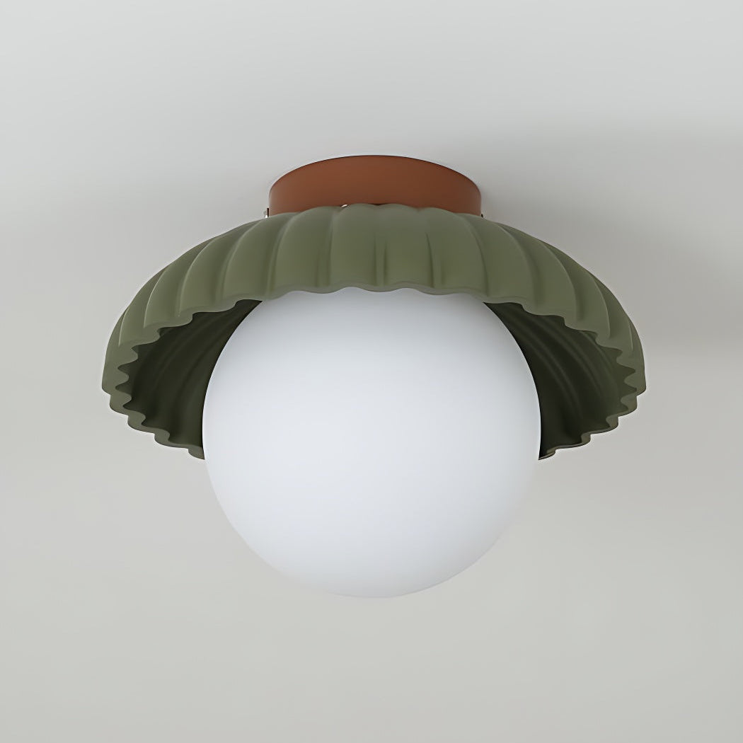 Modern Cream Alien Ceiling Light -  Flower Bud Stained Glass Flush Light