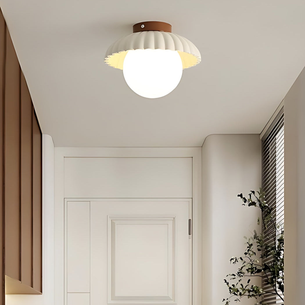 Modern Cream Alien Ceiling Light -  Flower Bud Stained Glass Flush Light