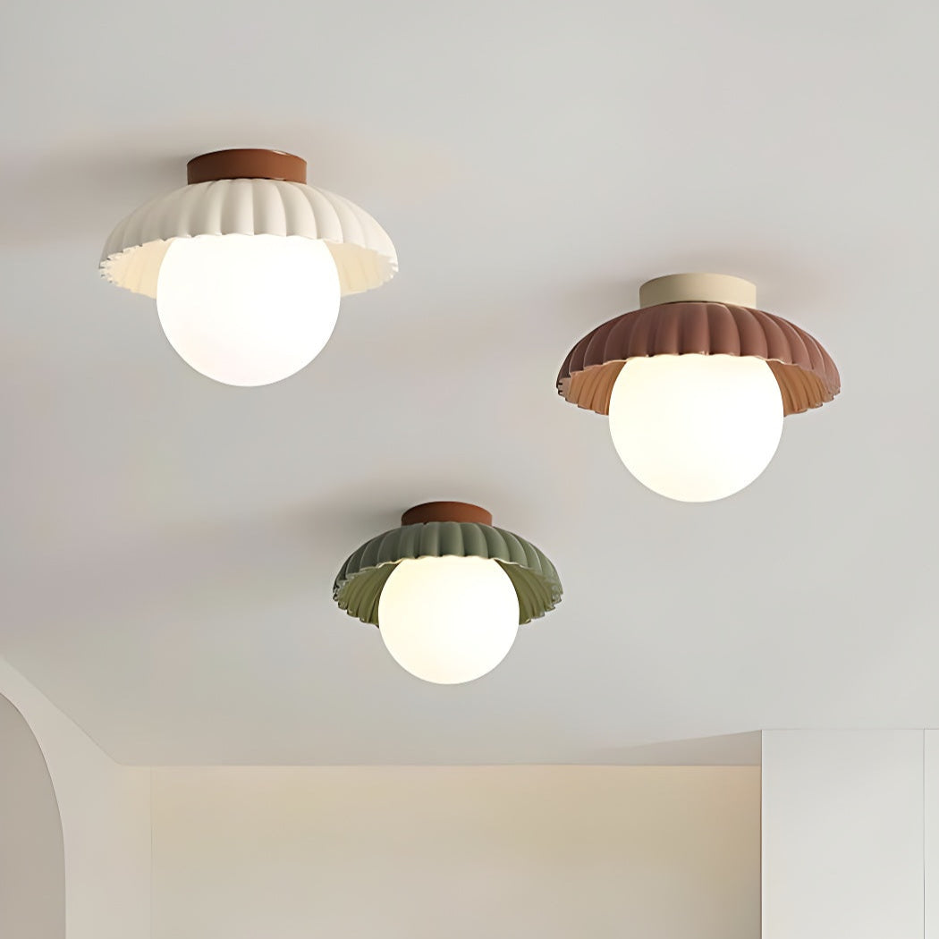 Modern Cream Alien Ceiling Light -  Flower Bud Stained Glass Flush Light