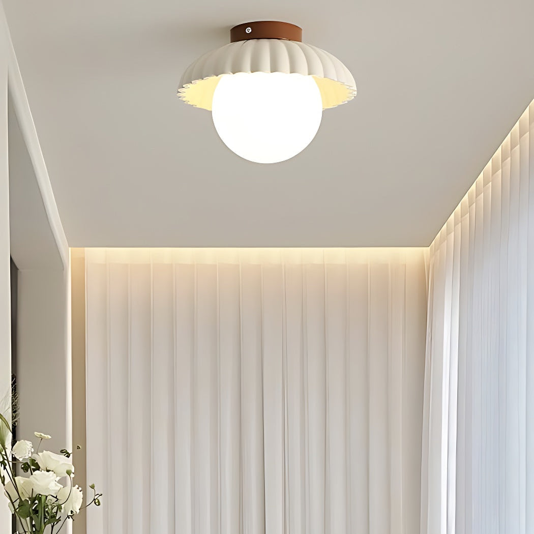 Modern Cream Alien Ceiling Light -  Flower Bud Stained Glass Flush Light