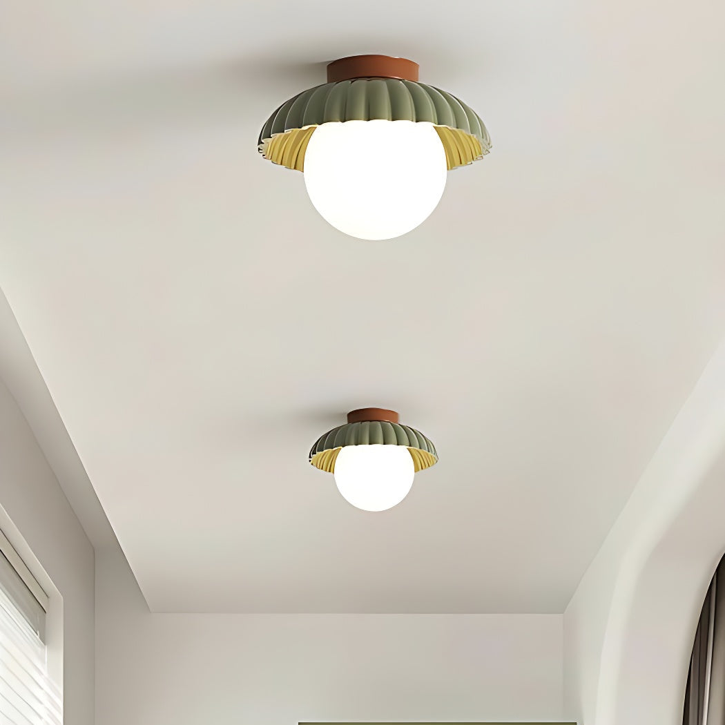 Modern Cream Alien Ceiling Light -  Flower Bud Stained Glass Flush Light