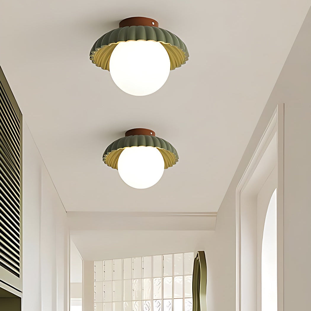 Modern Cream Alien Ceiling Light -  Flower Bud Stained Glass Flush Light