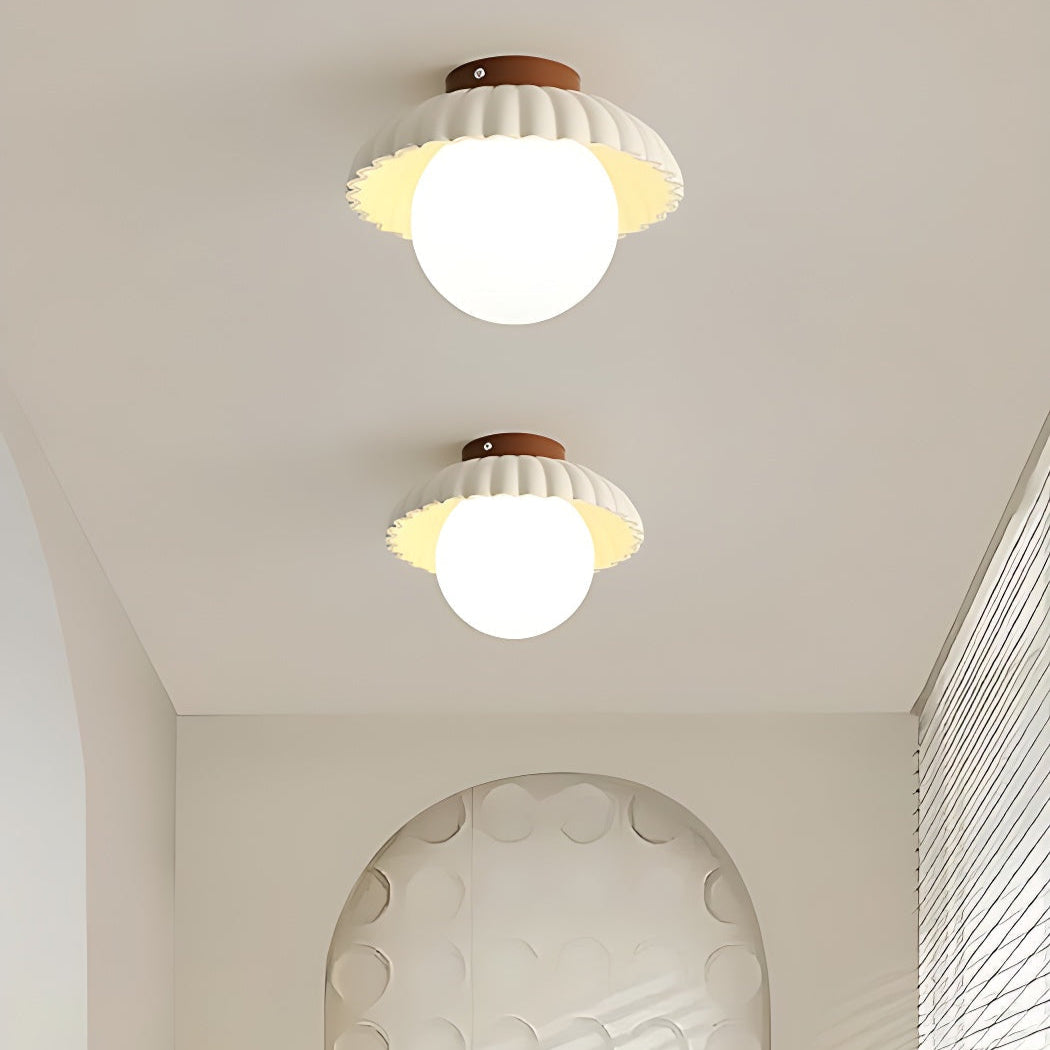 Modern Cream Alien Ceiling Light -  Flower Bud Stained Glass Flush Light