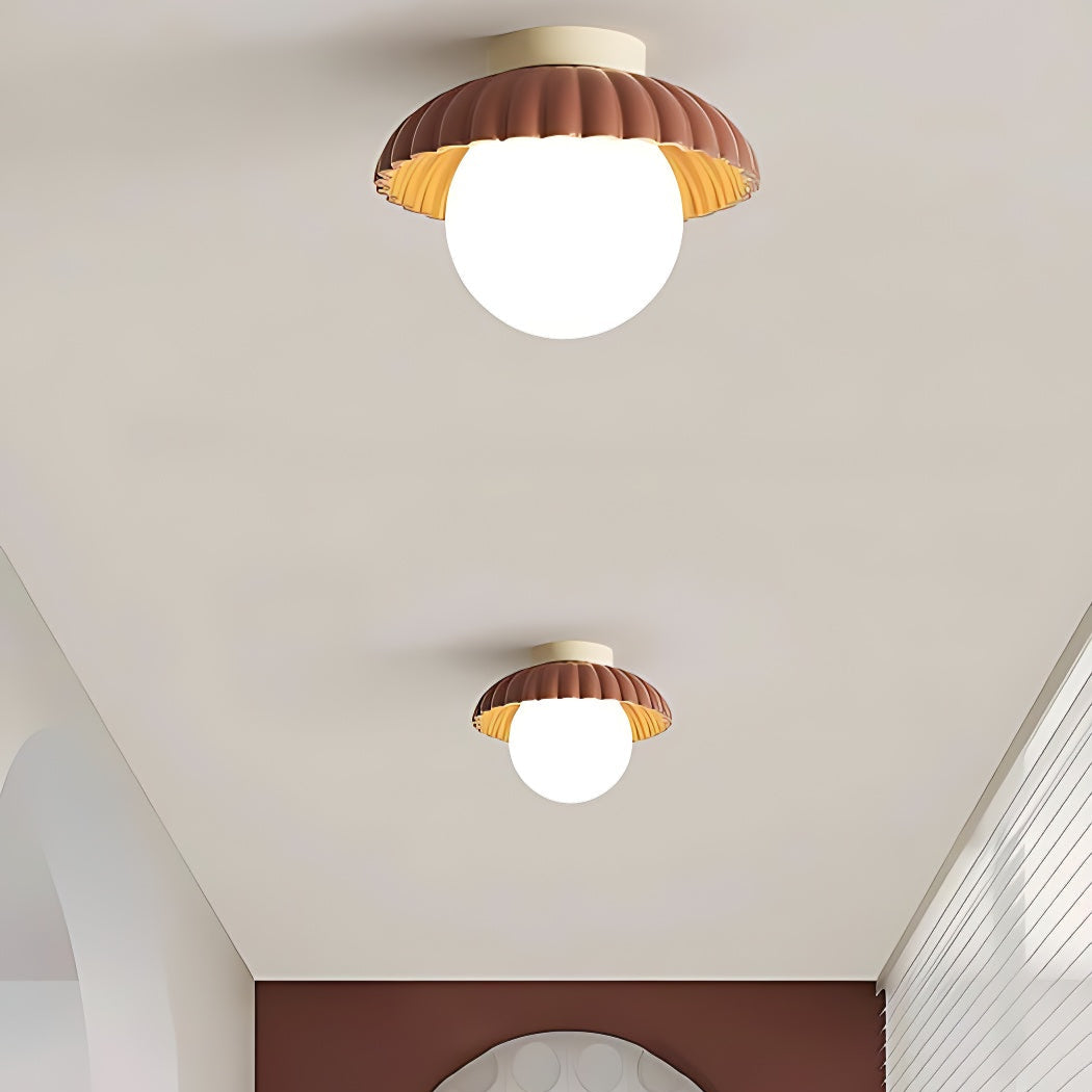 Modern Cream Alien Ceiling Light -  Flower Bud Stained Glass Flush Light