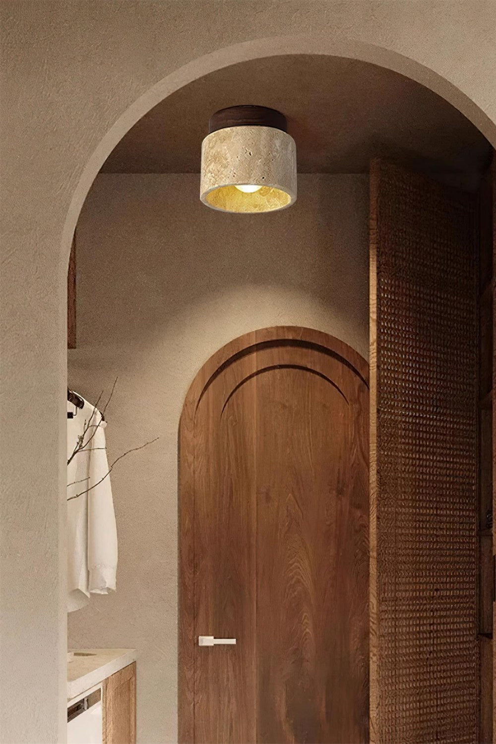 Cylindrical Travertine Wooden Ceiling Lights