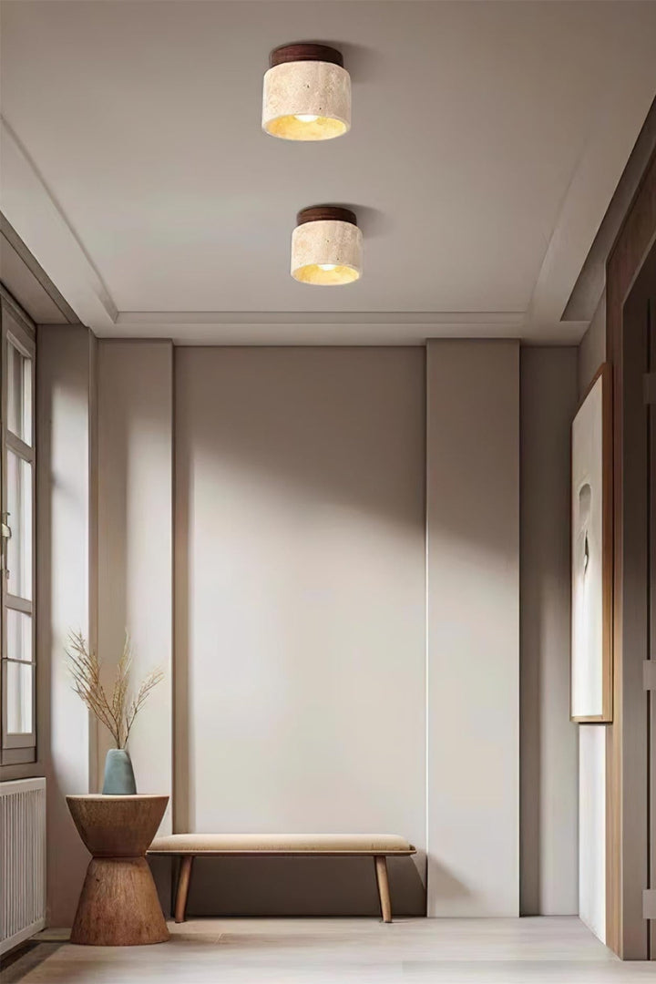 Cylindrical Travertine Wooden Ceiling Lights