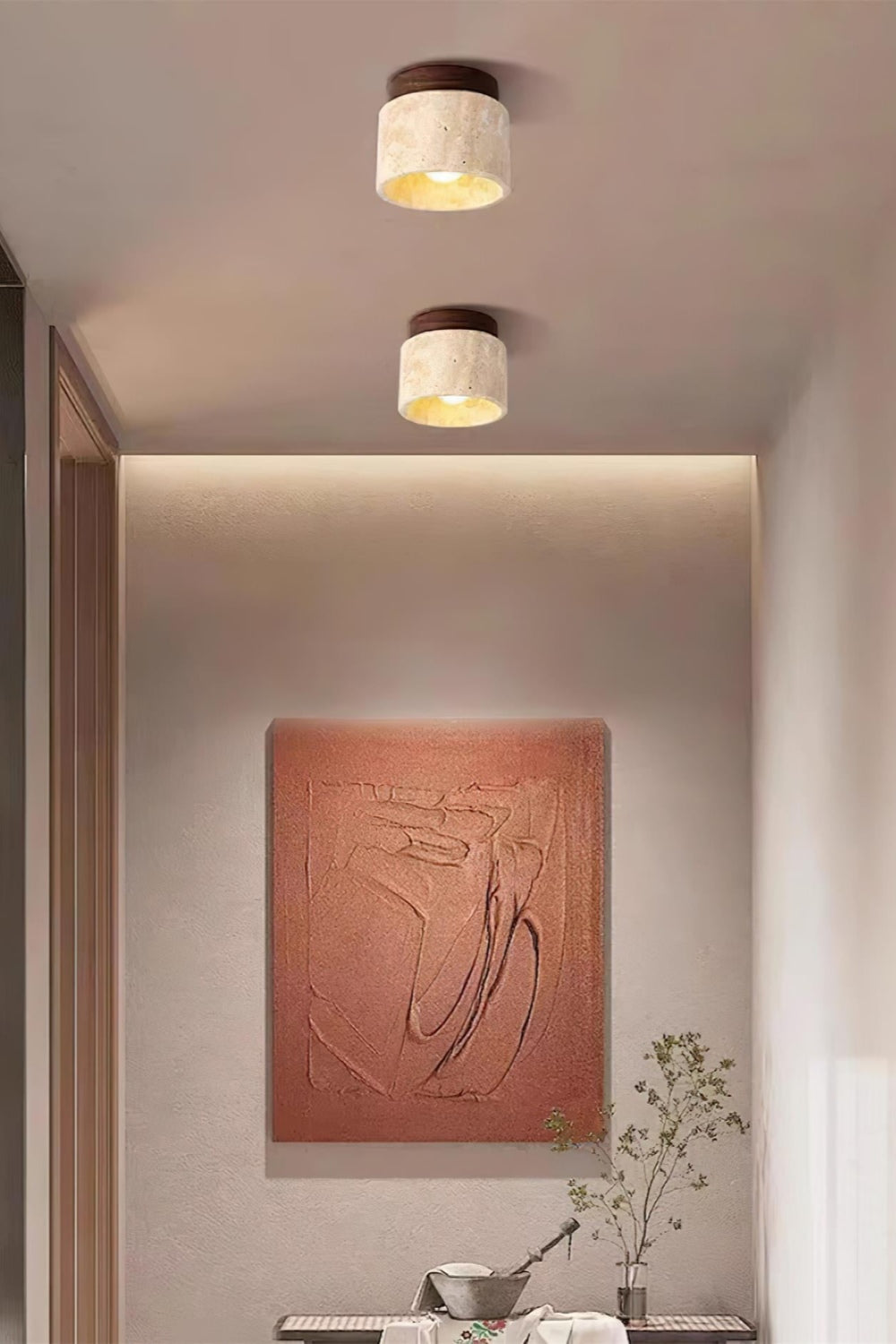 Cylindrical Travertine Wooden Ceiling Lights