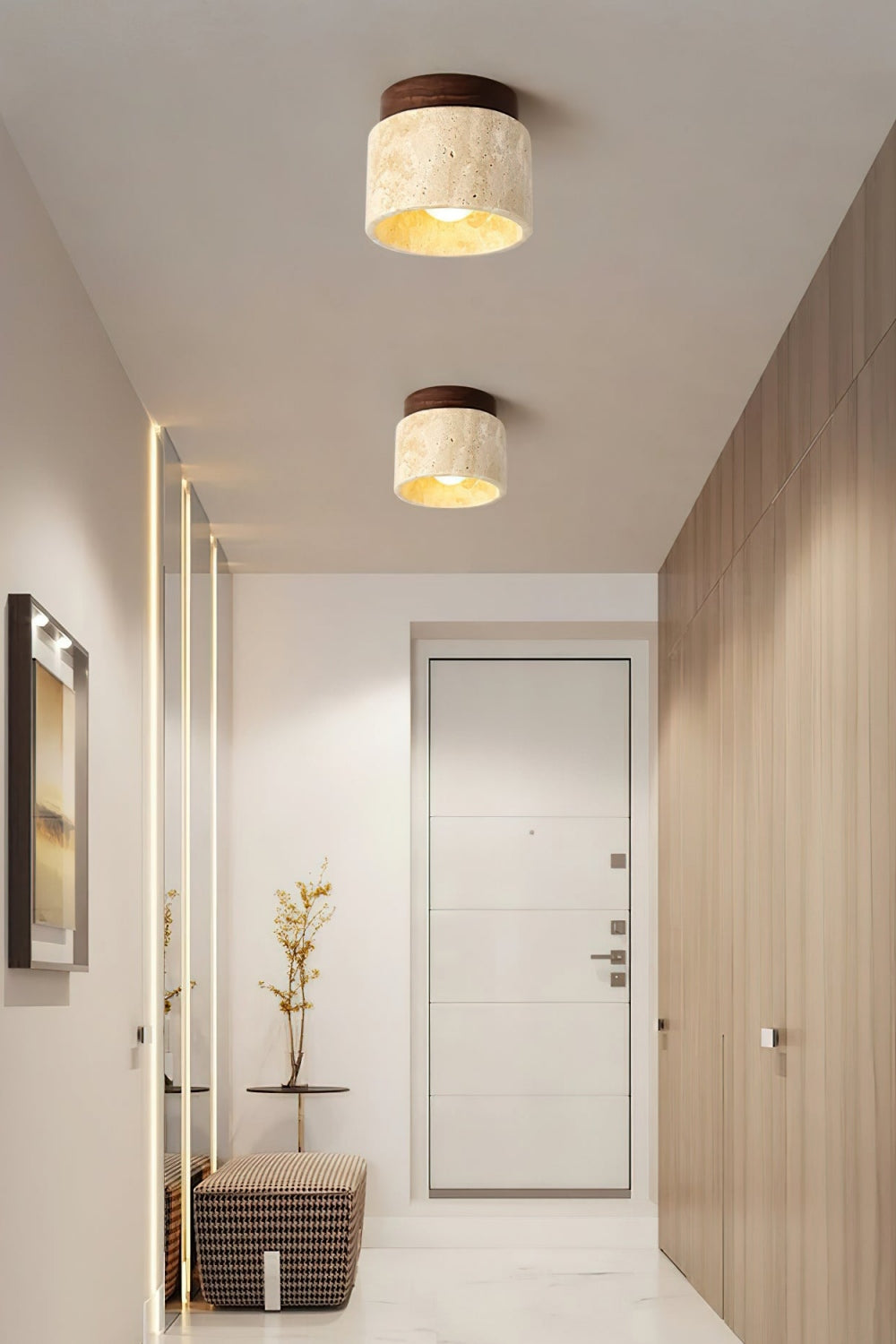 Cylindrical Travertine Wooden Ceiling Lights