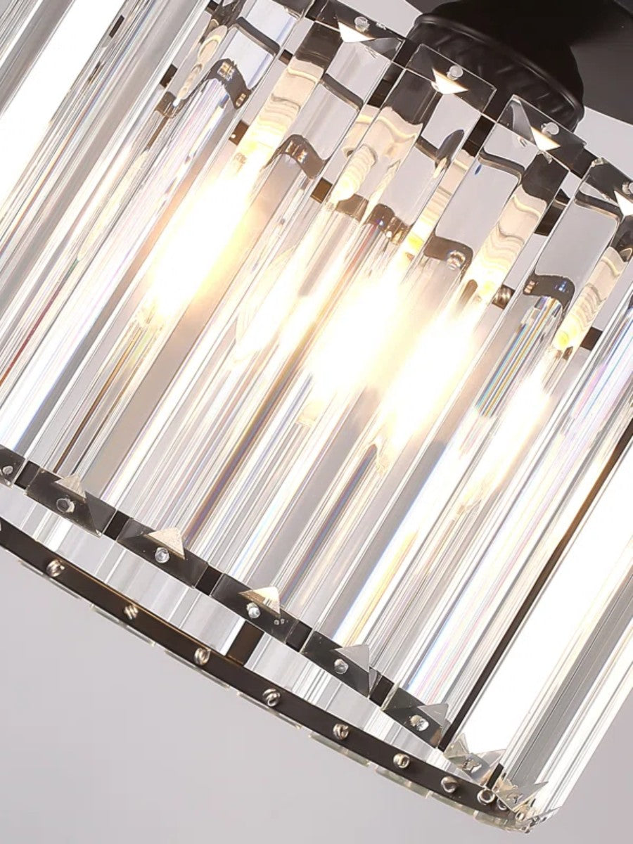 Silver Semi Flush Crystal Ceiling Light - Modern Drum Prismatic Light