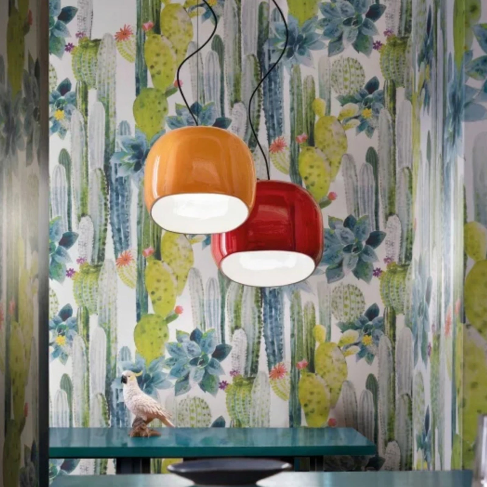 Ceramic Dome Pendant Lamp with Elegant Glass Detail