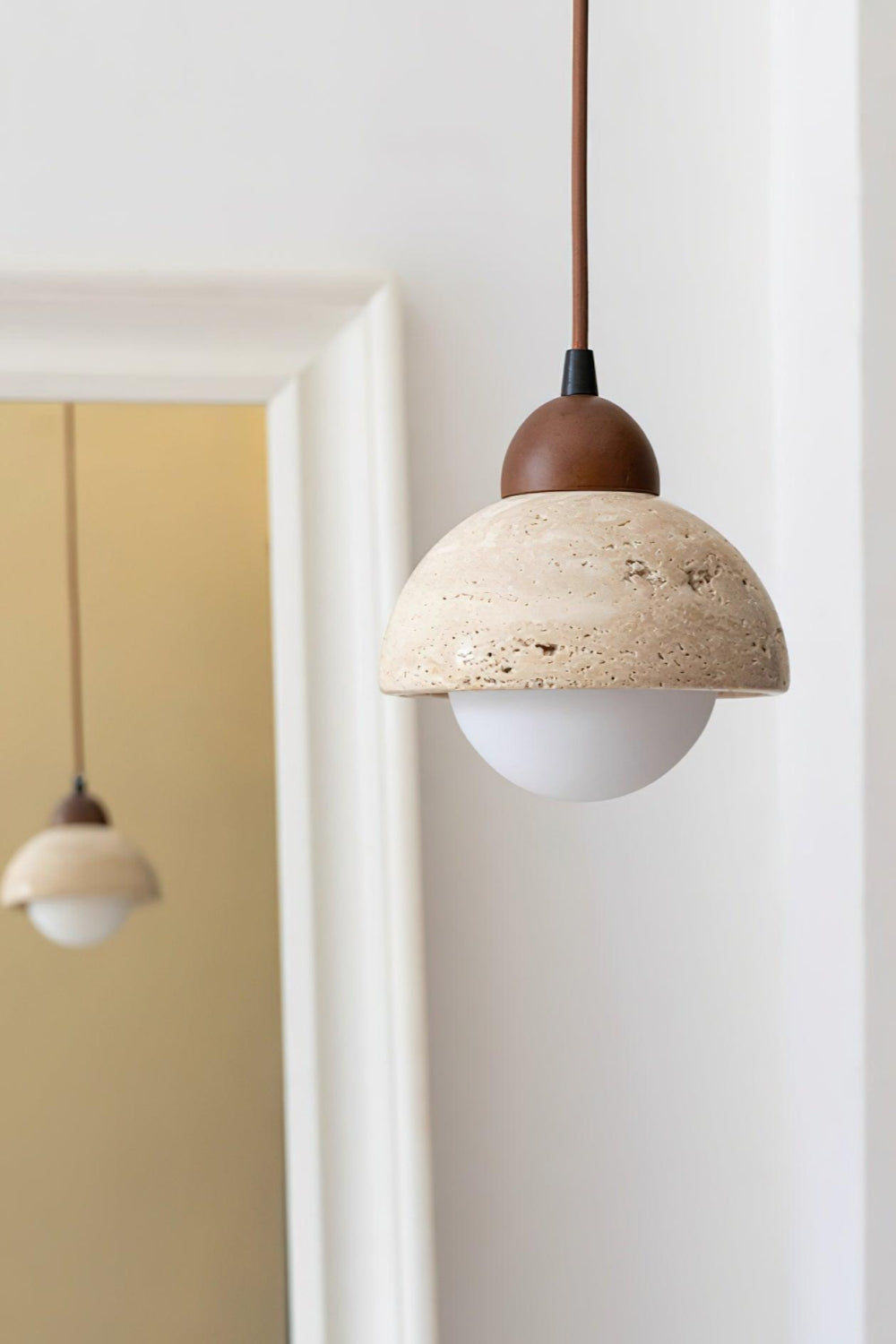 Flower Bud Travertine Wooden Pendant Lamp