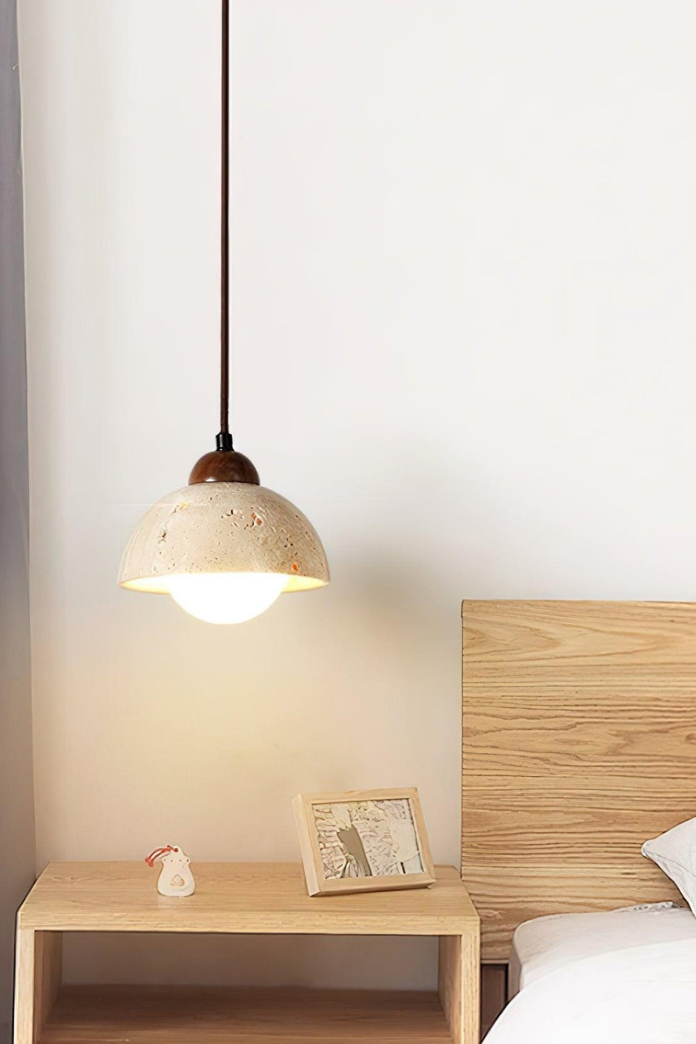 Flower Bud Travertine Wooden Pendant Lamp
